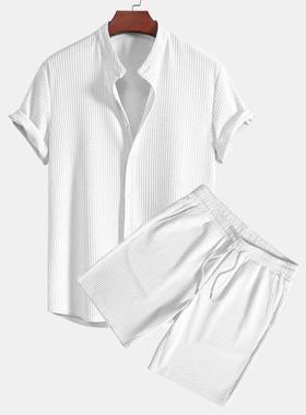 Men's beach outfit with pit strips and short sleeves, two
