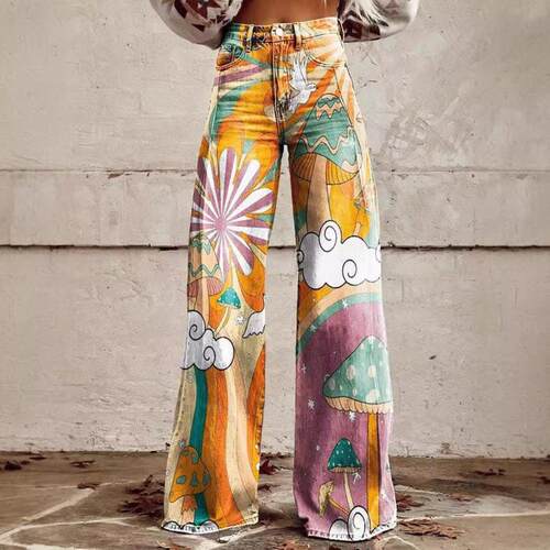 New heat transfer printing flared pants simulation denim