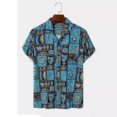 Men's short sleeved shirt printed loose cardigan shirt