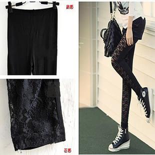 pants cropped oversized faux lace Lace leather patchwork