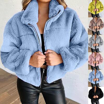 Women's rabbit fur imitation zipper cardigan warm plush