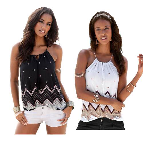 Printed camisole collar shirt beach top
