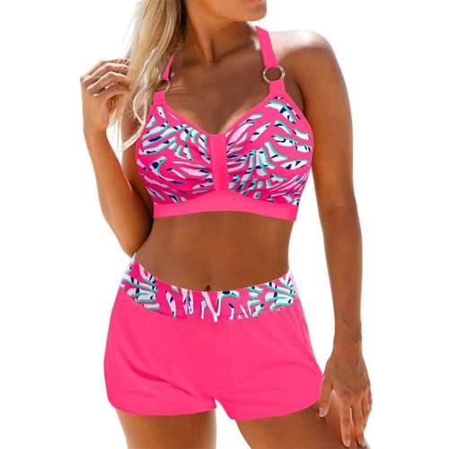 Striped print bikini plus size suspender flat angle high