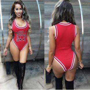 Women's letter printed tight fitting jumpsuit basketball