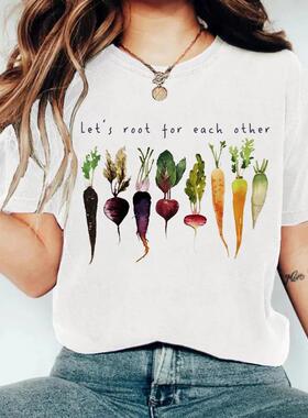 Short sleeved carrot T-shirt with printed round neck