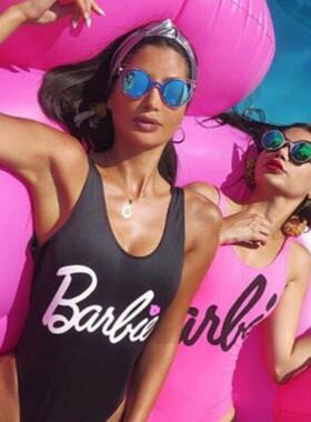 Pink lip women's pink one-piece swimsuit