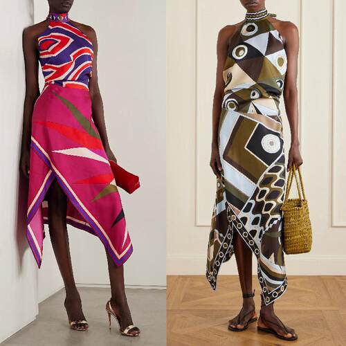 Printed neck hanging set, women's half skirt two-piece set