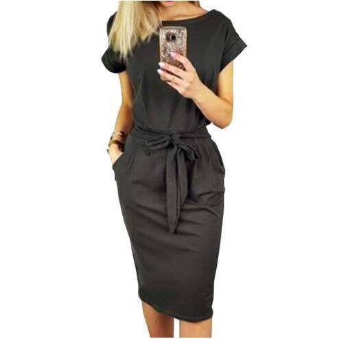 Women's short sleeved lace up pocket dress