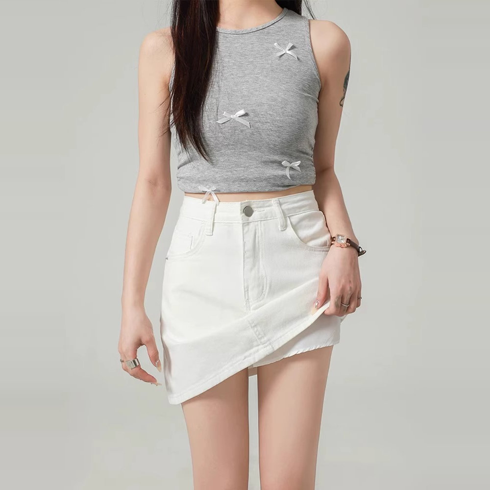 白色牛仔半身裙短裙女2025夏季新款高腰显瘦防走光a字裙包臀裤裙