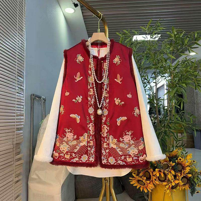 新中式大码女装冬季款胖mm国风刺绣蝶恋花优雅加棉马甲小衫两件套,女装/女士精品,大码套装,淘宝优惠券,粉丝福利购,淘宝优惠卷