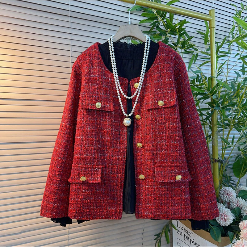 胖mm小香风加棉上衣纽扣显瘦外套