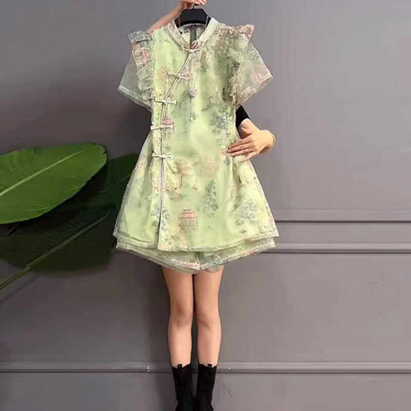 新中式大码女装2024年夏季款胖mm国风盘扣立领刺绣上衣短裤两件套,女装/女士精品,大码套装,淘宝优惠券,粉丝福利购,淘宝优惠卷