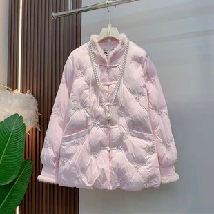 大码 时尚 女装 款 轻奢毛毛立领盘扣流苏刺绣棉服外套 2025冬季 新中式