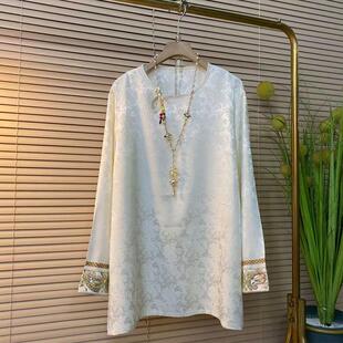 新中式大码女装2025春季新款胖mm国潮风锦缎提花大衫宽松显瘦上衣