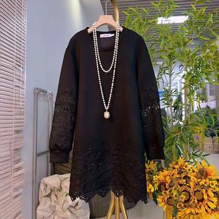 上衣百搭显瘦遮屁股打底大衫 大码 蕾丝花边长袖 2024年秋冬新款 女装