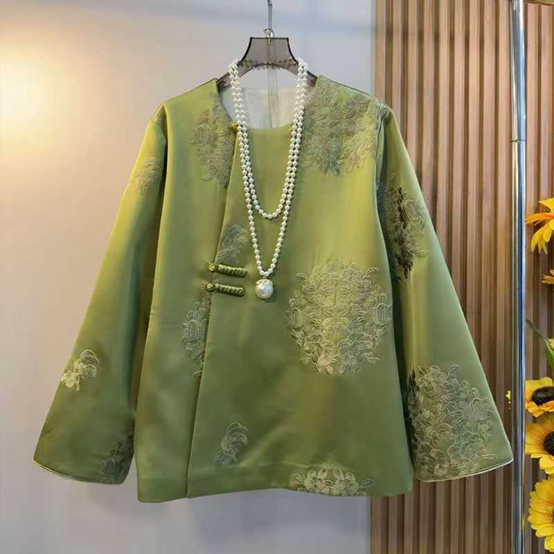 胖mm国风高品质锦缎刺绣长袖外套