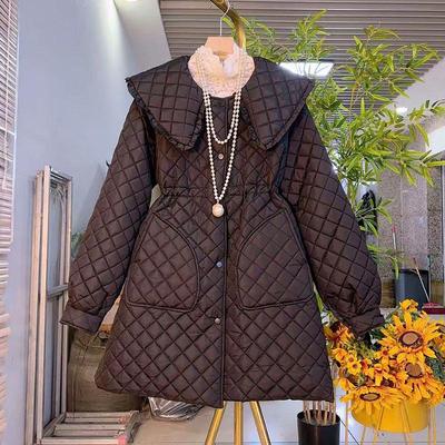 胖妹妹娃娃领加厚棉服中长款外套