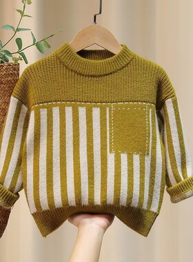 男童套头毛衣2023年新款针织衫上衣打底圆领韩版洋气时尚百搭潮衫