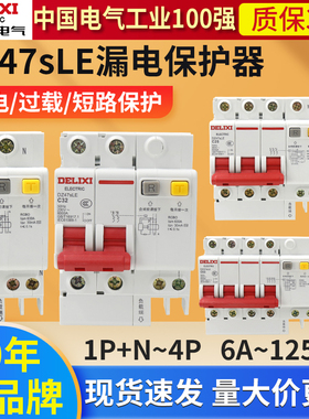 德力西空气开关带漏电保护器DZ47SLE家用220v漏保2P63A断路器空开