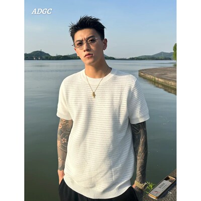 ADGC【老钱风 肌理感】透气短袖针织衫男夏季轻熟风性张力圆领T恤