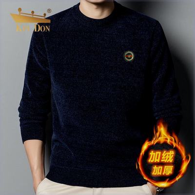 金盾男装冬季新款雪尼尔男士加绒加厚百搭圆领毛衣打底衫XNE8805