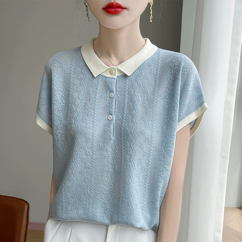 乔乔穿搭轻奢女装莱赛尔天丝短袖polo衫大码女装洋气宽松显瘦上衣