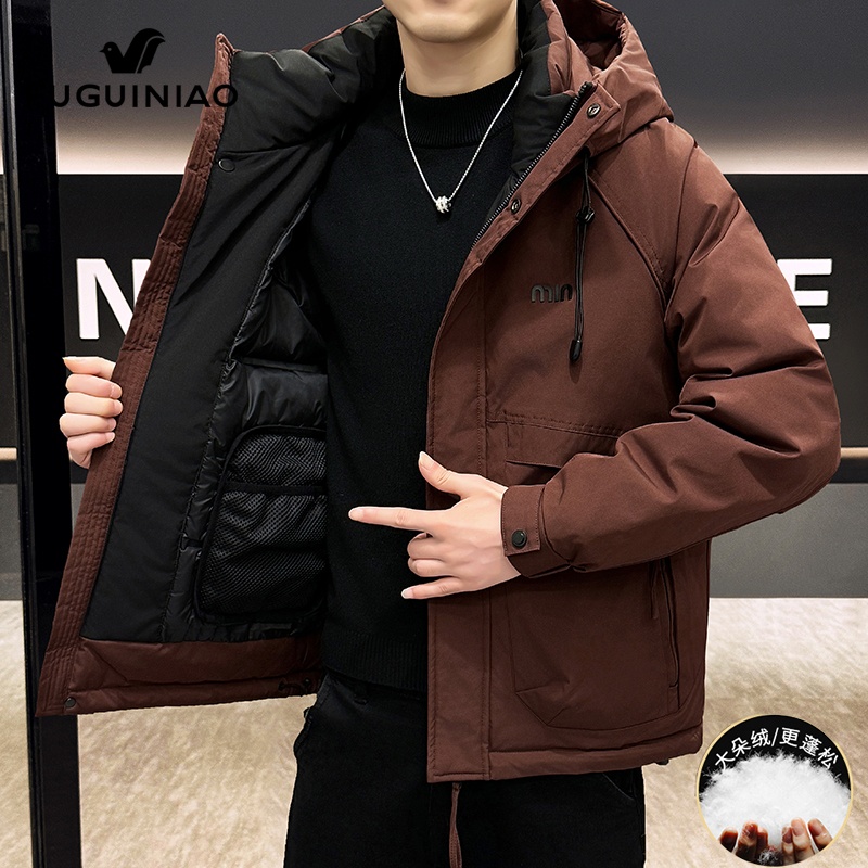 富贵鸟轻薄羽绒服男士2025年冬季加厚保暖衣服休闲工装连帽外套男