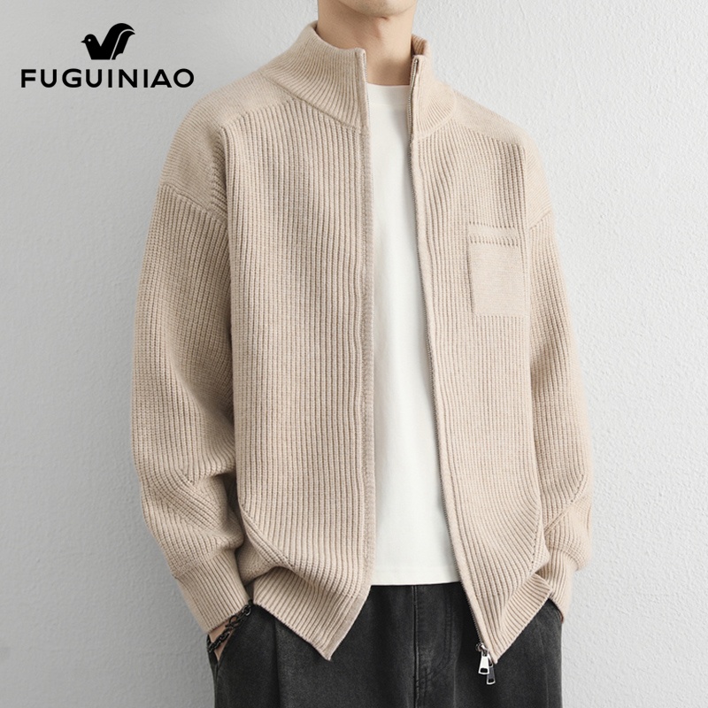 富贵鸟开衫毛衣男士秋季加厚立领