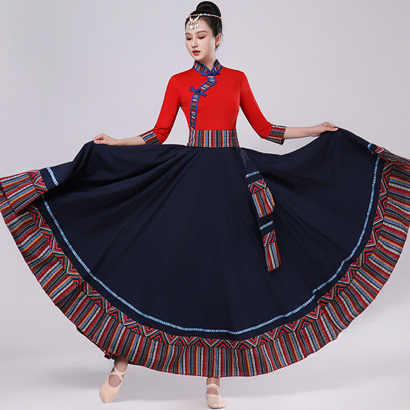 藏族舞蹈演出服装女套装牛奶丝