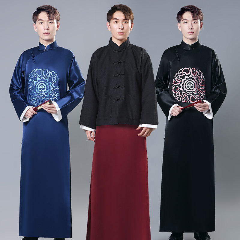 中式伴郎团礼服立领长衫刺绣古装