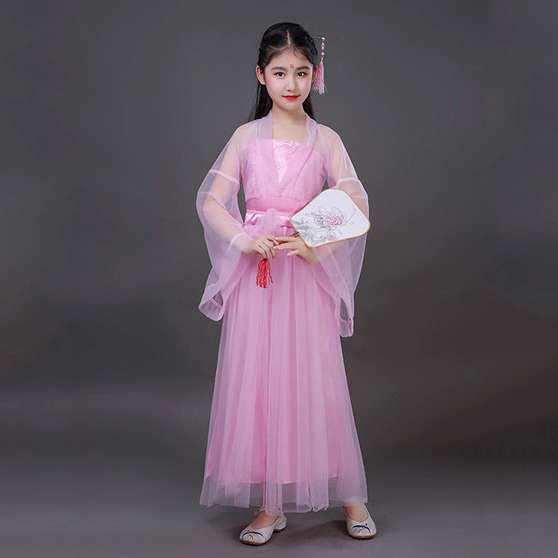 儿童古装服装超仙女绣花汉服白色