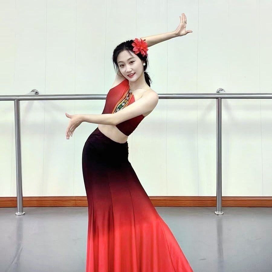 女艺考孔雀舞鱼尾裙半身裙傣族