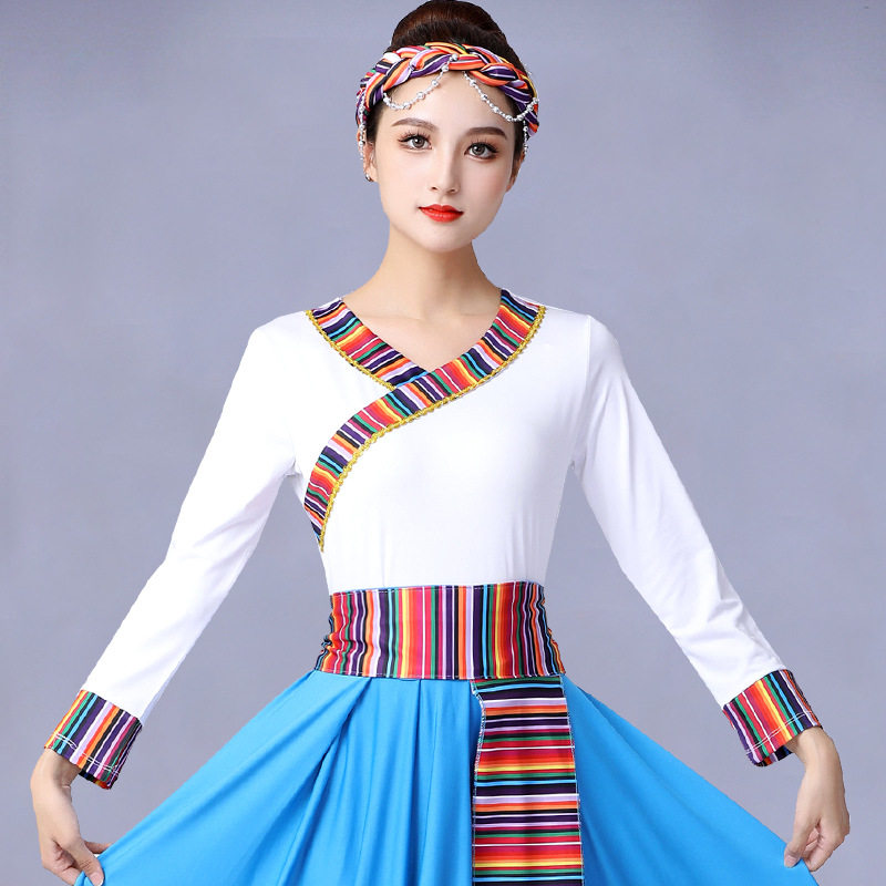 广场舞服装女上衣藏族中袖牛奶丝