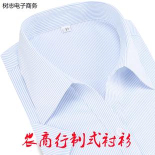 农商行女衬衫白底蓝细条纹长短袖衬衣银行4S店职装工作服定制LOGO