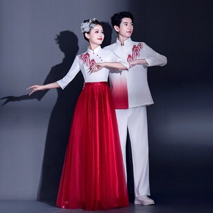 大合唱团演出服女长裙成人红歌比赛朗诵中老年学生表演指挥礼服男