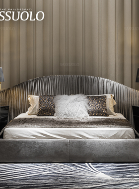 萨索罗/轻奢风叠皮SHARPEI主卧宽屏大床/robertocavalli家具牛皮