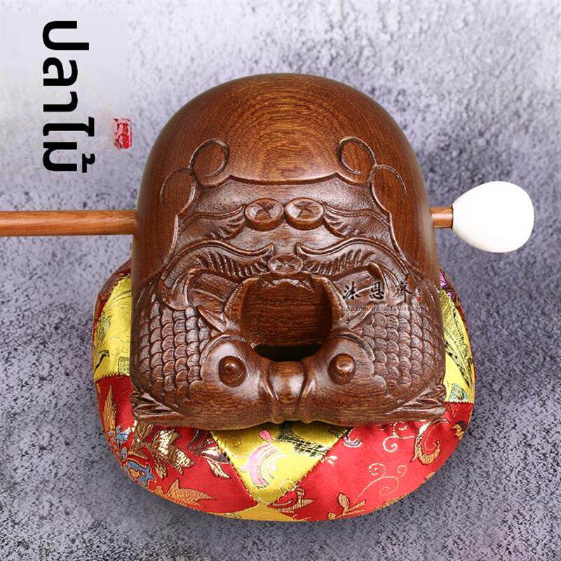 沐恩斋台湾佛具花梨木手工浮雕小木鱼佛堂大木鱼铜磬梆鱼响板法新