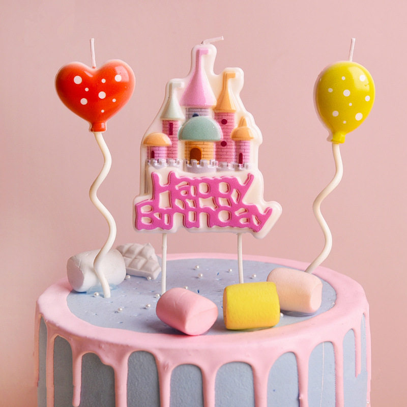 小红书款ins卡通城堡蜡烛生日蛋糕装饰创意彩虹儿童生日拍照道具