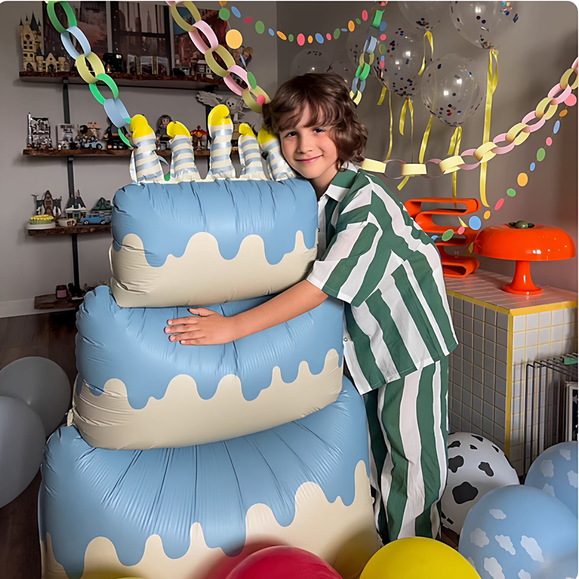 ins蓝色大号生日蛋糕铝膜气球40寸卡通数字男生女生派对装饰用品