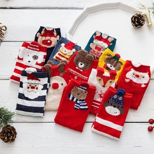 袜子女秋冬季 船袜棉袜圣诞卡通袜子立体新年可爱日系女袜圣诞短袜