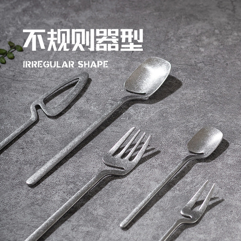 304不锈钢不规则刀叉勺套装创意挂杯西餐餐具复古工业风家用餐厅