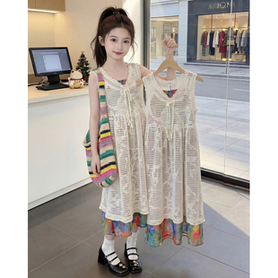 女童夏装套装2026新款儿童时髦韩版镂空开衫两件套女孩夏季衣服潮