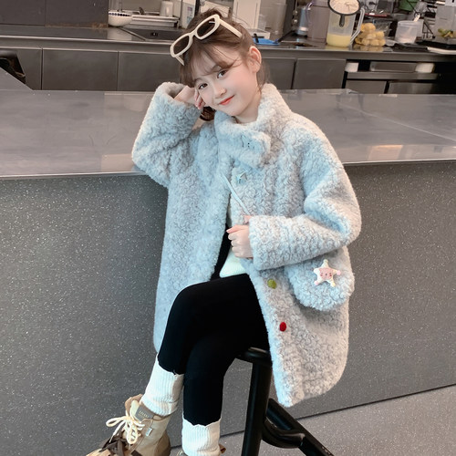 女童外套秋冬款2025新款儿童洋气时髦加绒加厚冬装女孩中长款大衣