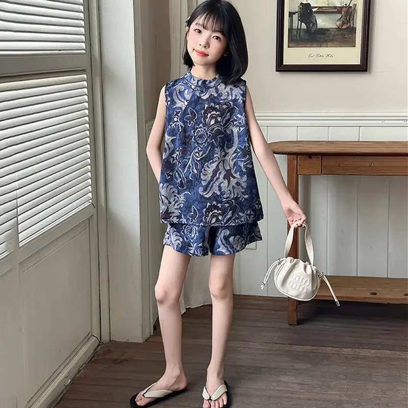 女童夏套装2025新款洋气童装小女孩国风新中式两件套儿童衣服夏季