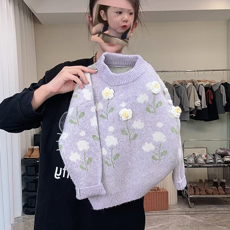 女童毛衣冬季2025新款洋气儿童时髦韩版加厚毛线衫小女孩冬装上衣