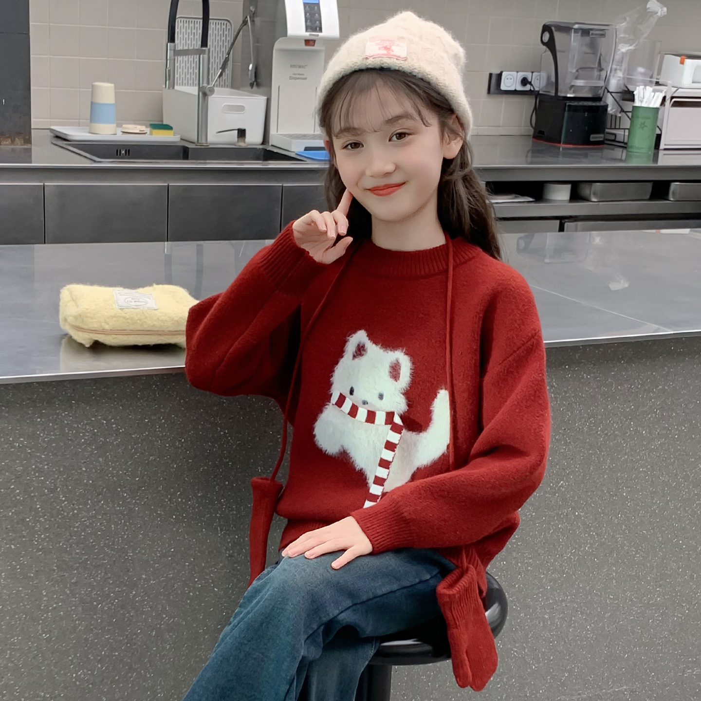 女童毛衣2025新款冬季儿童洋气时髦爆款红色上衣女孩冬装过年衣服