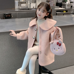 女童夹棉外套2026新款秋冬装儿童网红洋气时髦中长款女孩呢子大衣
