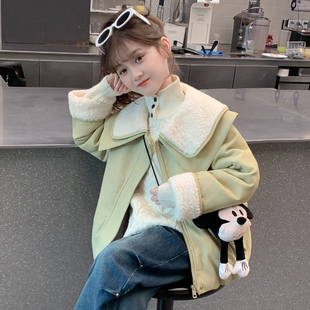 女童外套秋冬款2025新款儿童超好看网红洋气夹棉加厚皮衣女孩冬装