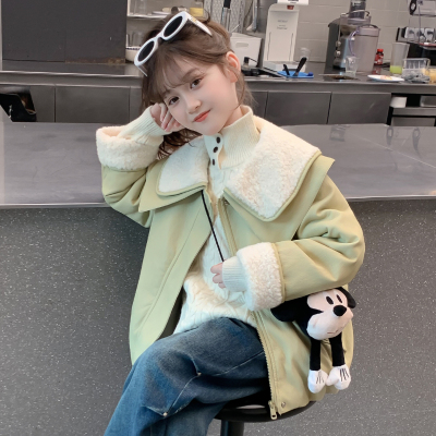 女童外套秋冬款2025新款儿童超好看网红洋气夹棉加厚皮衣女孩冬装