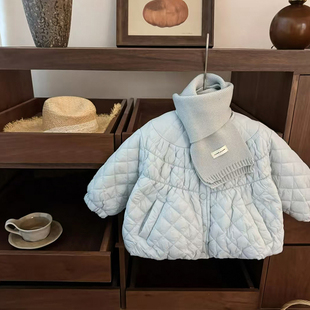 女童棉服冬装2026新款洋气儿童加厚夹棉菱形格外套女孩冬季棉衣潮